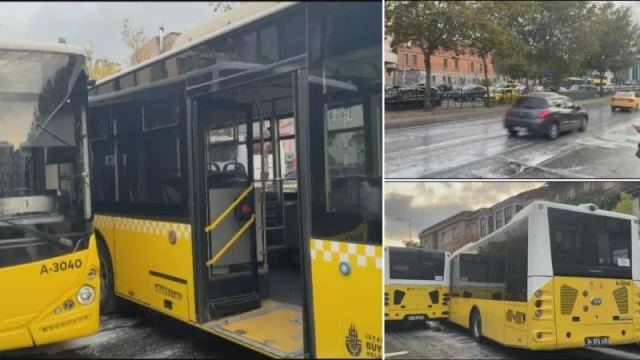 Beyoğlu'nda İETT otobüsleri çarpıştı, trafik aksadı