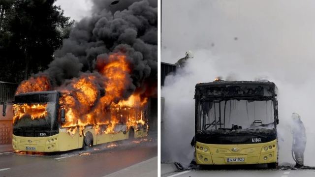 Bakırköy E-5'te İETT otobüsü yangın çıktı, can kaybı yok