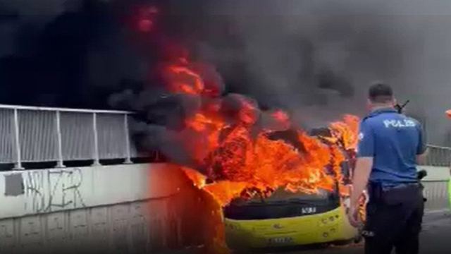 Bakırköy'de İETT otobüsü seyir halindeyken yandı