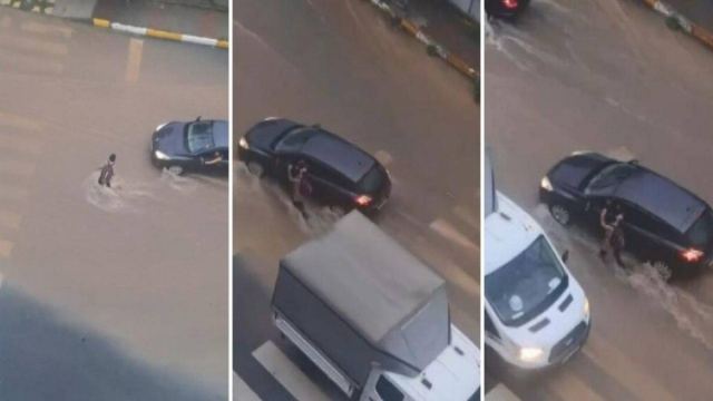 Sultanbeyli'de sağanakta düşen çocuğa sürücü yardım etti