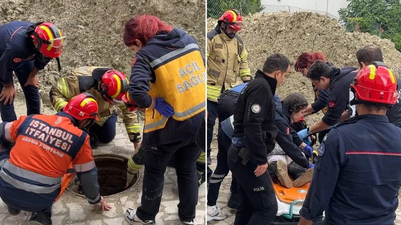 Avcılar'da yaşlı kadın rögara düştü, itfaiye kurtardı