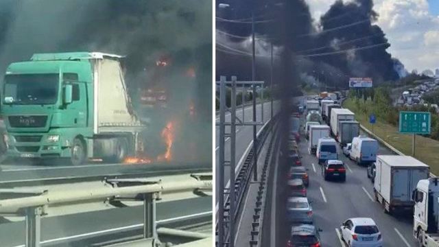 İstanbul Bahçeşehir'de TIR yangını nedeniyle TEM Otoyolu kapandı