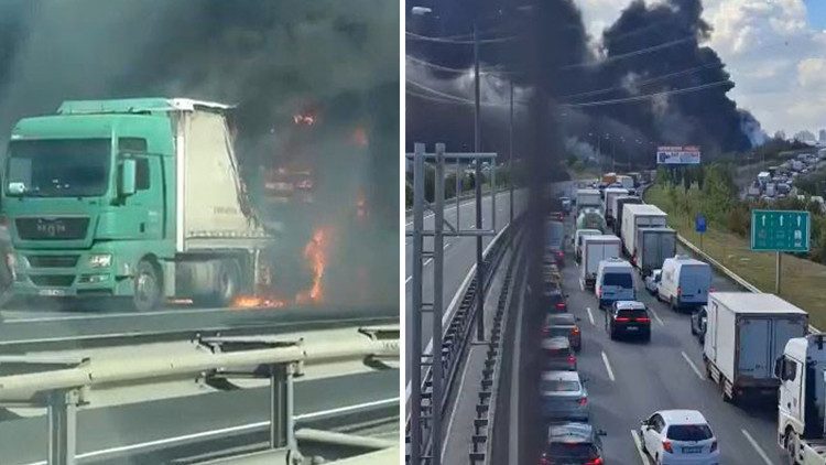 İstanbul Bahçeşehir'de TIR yangını nedeniyle TEM Otoyolu kapandı
