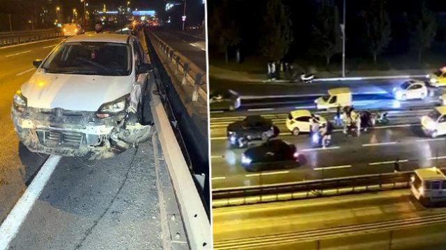 Avcılar D-100'de iki otomobil çarpıştı, 2 kişi yaralandı