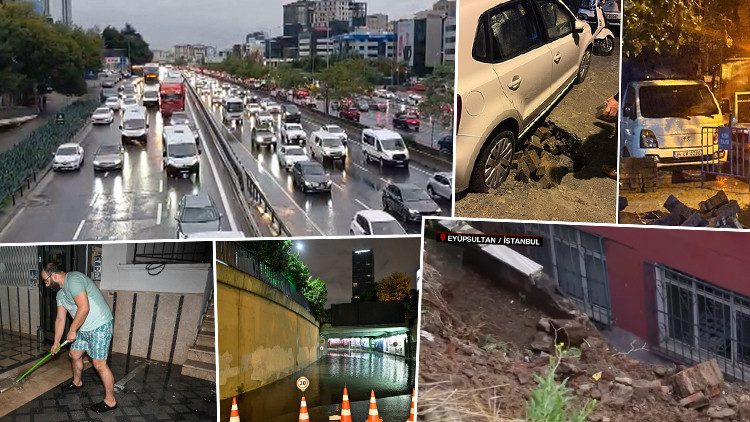 İstanbul'da Sağanak Yağış Yolları Su Bastı, Evler Zarar Gördü