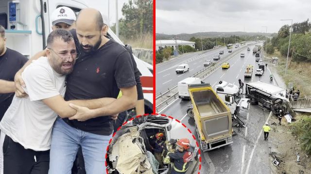Arnavutköy'de kaza: Devrilen kamyona hafriyat kamyonu çarptı