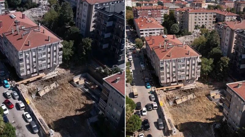 Bahçelievler'de 5 katlı binanın istinat duvarı çöktü