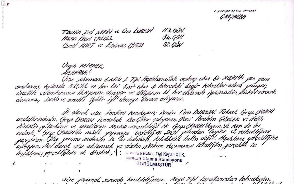 Cem Dursun'un Kuyu Tipi mektubuna cezaevinden sansür