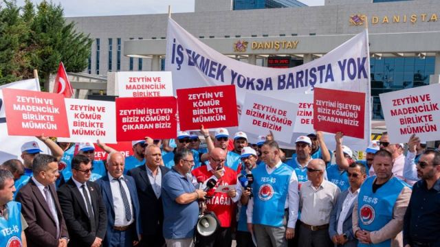 Milaslı muhtarlar ve işçiler Danıştay önünde açıklama yaptı