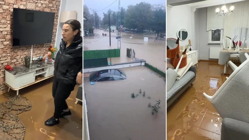 Beykoz'da sağanak yağış evleri su ve çamurla bastı
