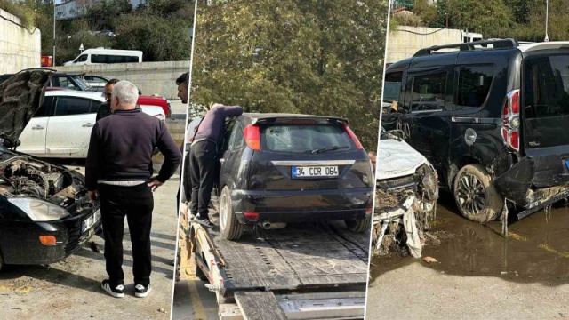Ayazağa'da sel felaketi sonrası hasarlı araçlar sanayiye taşınıyor