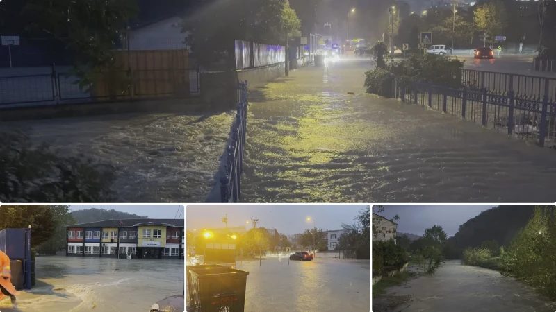 Arnavutköy'de Alibey Deresi taştı, okul bahçesi sular altında