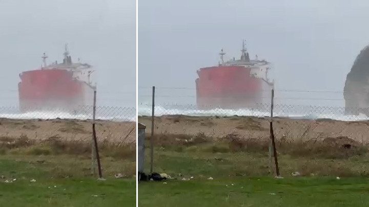 Çatalca Çilingöz Sahili'nde Gemi Karaya Oturdu
