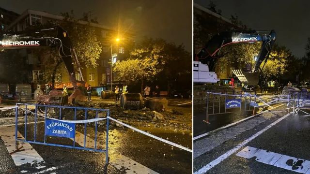 Eyüpsultan'da Yağış Sonrası Yol Çöktü