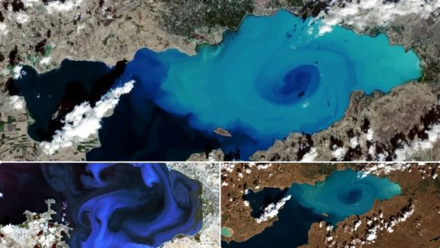 Van Gölü uzaydan görüntülendi, ebru tablosunu andırıyor