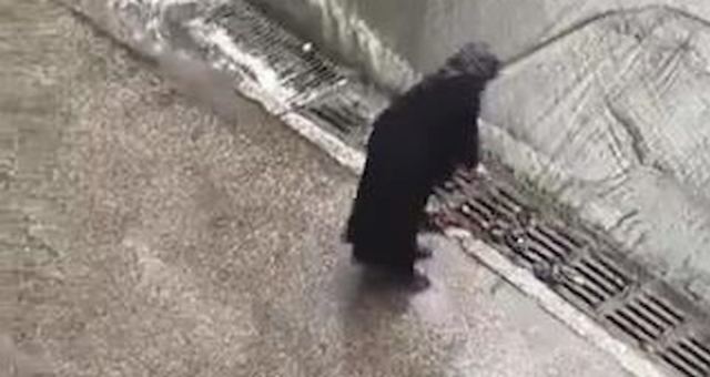 İstanbul'da Kadın, Yağmur Sonrası Mazgalları Temizliyor