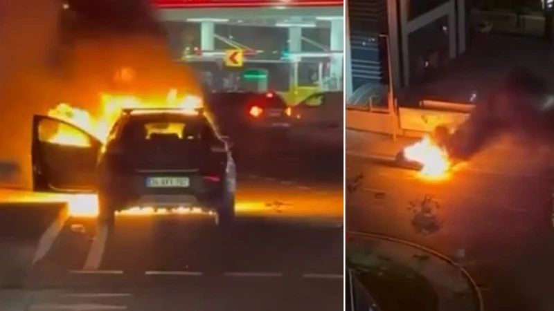 Kağıthane'de seyir halindeki cipte yangın çıktı