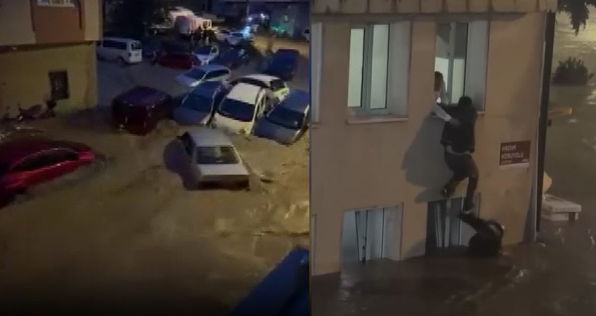 Sarıyer'de Sel Suları Araçları Sürükledi