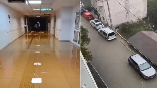 Sarıyer'de yoğun yağış: Hastane ve evler su altında kaldı