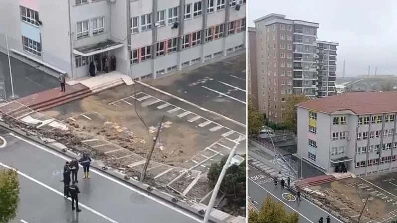 Sultangazi'de okulun istinat duvarı çöktü
