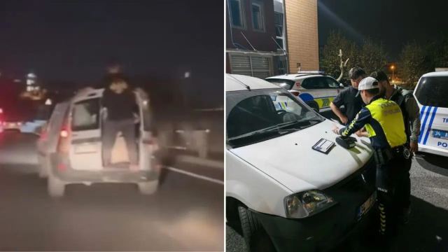Başakşehir'de otomobil kapısından sarkan yolcuya ceza kesildi